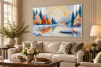 The First Snow watercolor landscape print in a slim glass-front frame
